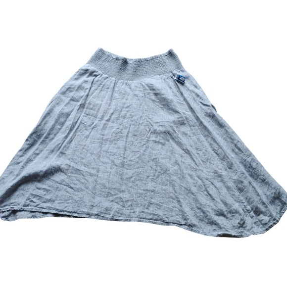 Eileen Fisher Linen Skirt Women's Smocked Waist A-Line Blue Medium M - Picture 2 of 7